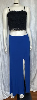 Maxi Falda Vintage Y2K Sexy Abertura Azul Cobalto Fairycore Club Grunge Mediana EE. UU. Foto 1 de 4