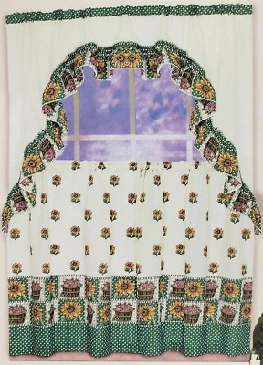 Juego de 3 cortinas de cocina: 2 niveles (60"x 36") y Swag (60" x 28") girasoles, UBI Foto 1 de 4