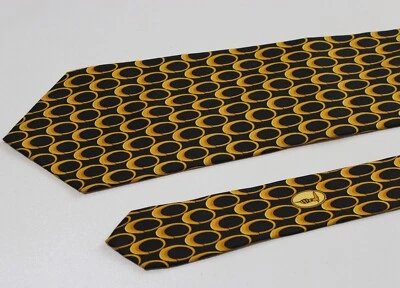 Men's Vintage Trussardi Classic Neck Tie 100% Silk Black/Gold Yellow - Imagem 1 de 4