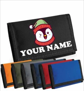 Kinder Geldbörse personalisiert Weihnachten Pinguin Portemonnaie Mädchen Jungen Portemonnaie Karte Münze - Bild 1 von 13
