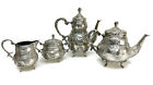 German 800 Silver Repousse Tea Set, circa 1900. Rose Garlands & Acorn Finials 