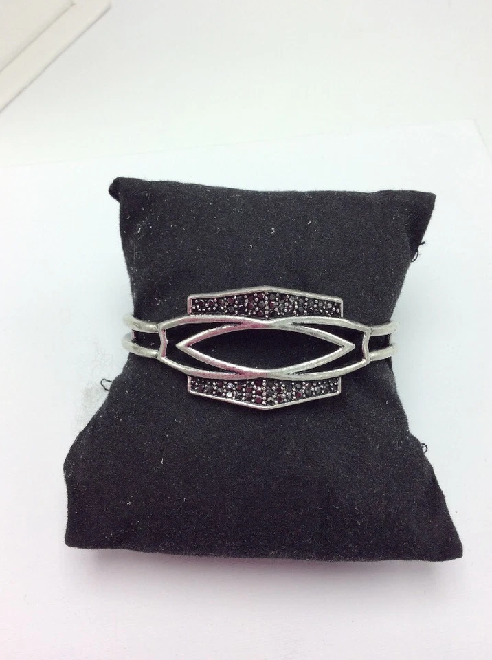 Lucky BRAND Pave Hematite Silver Tone Openwork Cuff Bracelet