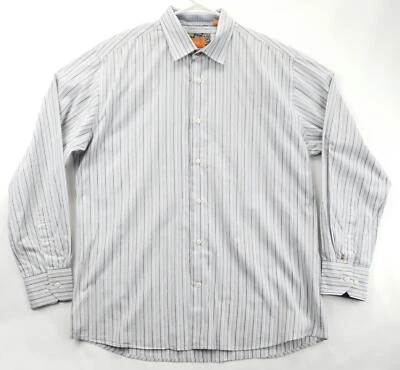 Tallia Shirt Mens Large Blue White Striped Cotton Flip Cuffs Classic Button-Up - Image 1 of 4