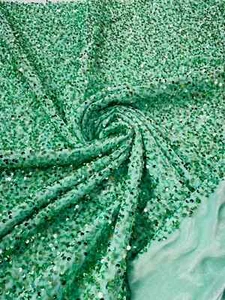 Stretch Velvet Sequins Fabric - Mint - Sequins 2 Way Stretch 58/60” By Yard - Picture 1 of 2
