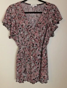 Dressbarn 3X Black White Pink Circles Print Y2K Style Blouse Top Shirt Babydoll - Picture 1 of 10