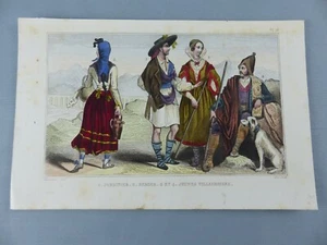 GRAVURE ancienne vers 1850 costumes ESPAGNE berger jardinier villageoises ,53 - Imagen 1 de 1