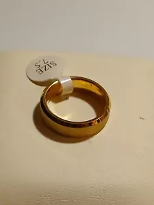 6mm TUNGSTEN CARBIDE with gold plated MEN'S COMFORT FIT WEDDING BAND RING SZ7.5 - Picture 1 of 12