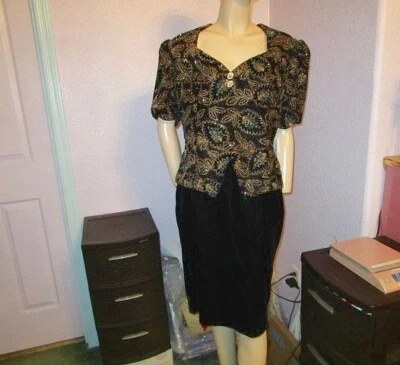 Vestido Formal Scott McClintock De Colección Talla 16 L Brillo Terciopelo Lápiz Peplum En Capas Foto 1 de 4