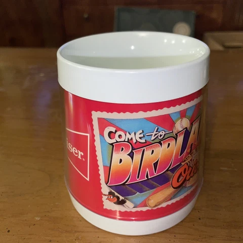 Vintage Budweiser Baltimore Orioles "Birdland" Thermo Serv Thermal Mug / Cup Cover