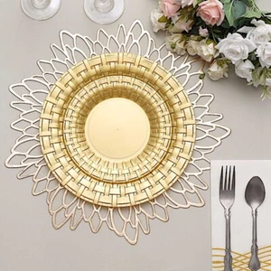 10 pcs Plastic GOLD with Basketweave 7" PLATES Disposable Party Wedding SALE - Picture 1 of 8