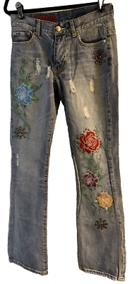 Jean Western Denim Bank Tachonado/Bordado Vintage Y2K 100% Algodón Talla 27 Foto 1 de 4