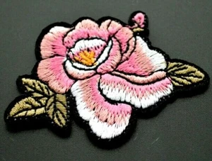 Rose Flower Patch 5.6cm x 4cm Leaf Embroidered Iron Sew On Flower Floral  - Picture 1 of 1