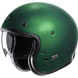 Motorrad Helm L - HJC V31 Solid Retro Jethelm mit Sonnenblende grün - Bild 1 von 3