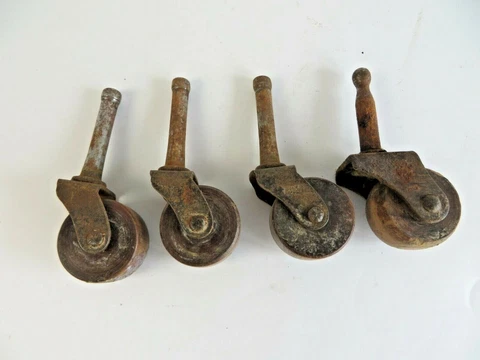 Antique Furniture Casters Wood Wheels Approx 3" Tall Lot of 4  #12420 Cover