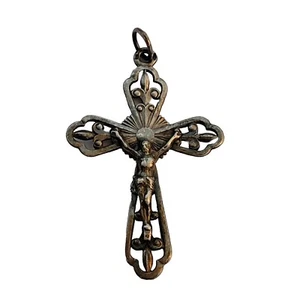 05K4 ANCIEN PENDENTIF CROIX ARGENT MASSIF 925 POINÇON SANGLIER BIJOU DEBUT XXe - Picture 1 of 5