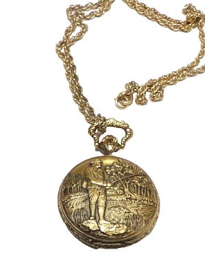 Delta Impex Ornate Pocket Watch, 17 Jewels, Swiss Made, Fishing, Flowers, Works - Image 1 of 4