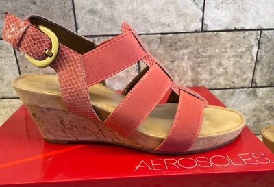AEROSOLES Sandal 8M Lightscape Wedge Strappy Slingback Coral Snake Gladiator NEW - Image 1 of 4