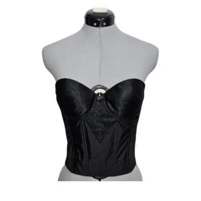 Cabernet 女式 34C 码缎面紧身胸衣上衣,黑色带饰 — 第 1/4 张图片