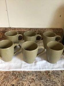 222 Fifth Studio Brown Squiggly lines Design Set of 6 Stoneware Mugs Indonesia!! - Picture 1 of 10