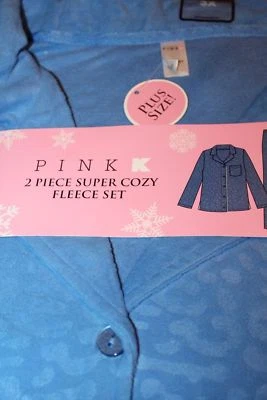 Conjunto de 2 piezas de pijama de lana azul súper acogedor Pink K para mujer   Foto 1 de 3