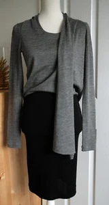 BALENCIAGA PARIS Grey Wool Black Jersey Midi Dress Side Shawl EU36 Made in Franc - Picture 1 of 10