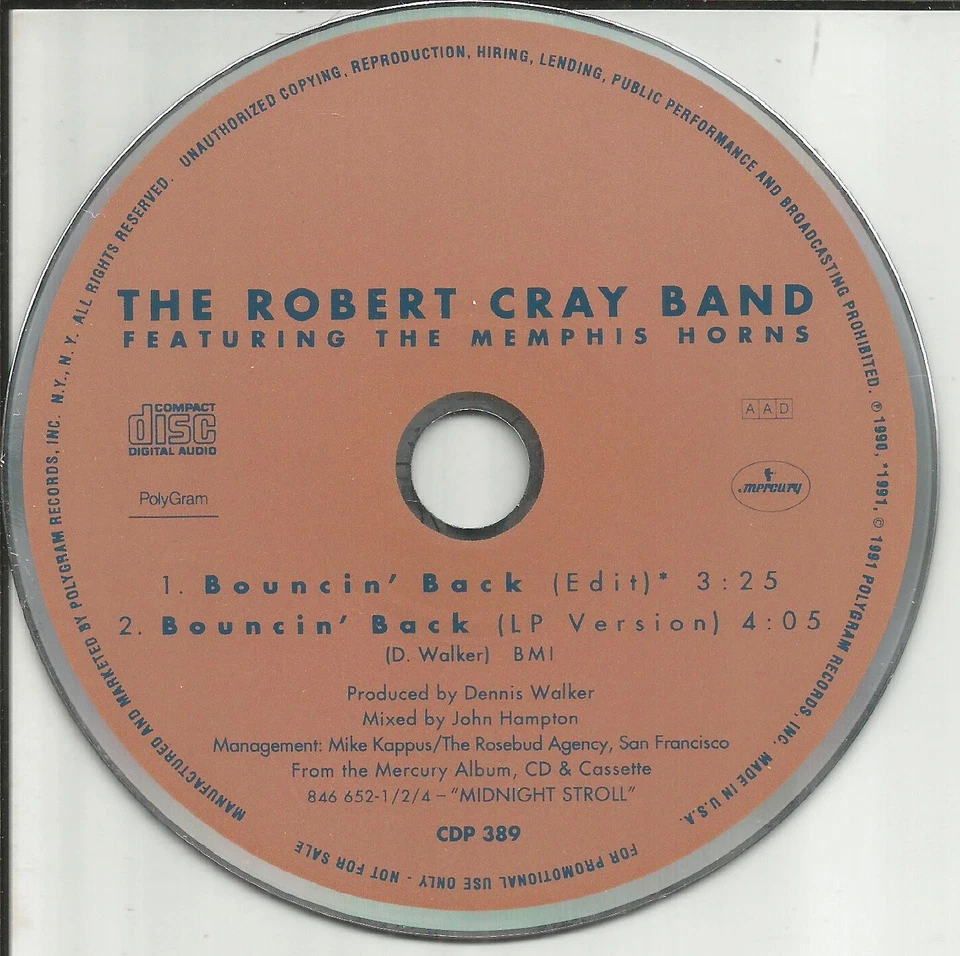 ROBERT CRAY w/ MEMPHIS HORNS Bouncin Back w/ RARE RADIO EDIT PROMO DJ CD single Foto 1 de 1