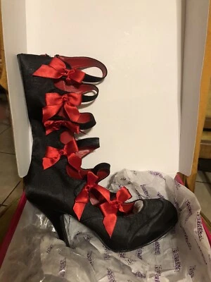 Funtasma Burlesque Black Red Bows High Heel Cosplay Shoes 13" Boots Womens Sz 9 - Image 1 of 4