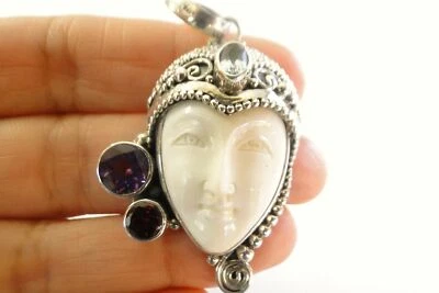 Colgante de plata de ley 925 con topacio granate amatista ojos abiertos de diosa balinesa Foto 1 de 4
