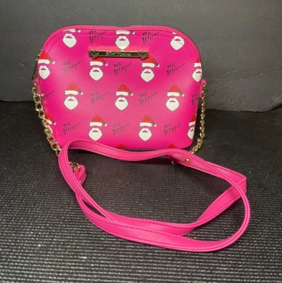 Bolso de Mano Bandolera Betsey Johnson Rosa Navidad Cartera con Cara de Papá Noel Foto 1 de 4