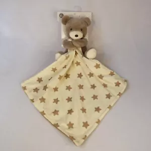 Manta de seguridad de felpa Bon Bebe Teddy Bear estrellas marrón crema Lovey Rene Rofe 12" - Imagen 1 de 9
