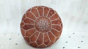Moroccan POUF **50% OFF* with White Stitching Leather Pouf Ottoman Pouf Morrocan - Picture 1 of 7