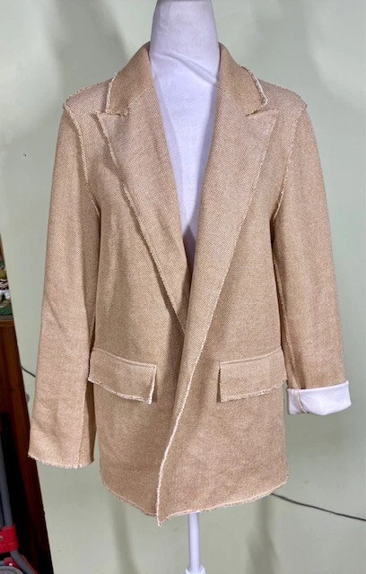 Blazer TOPSHOP Mujer Talla 8 Paja Borde Crudo Abierto Carrera Minimalista Preppy Beige Foto 1 de 4