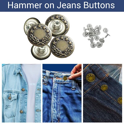 17mm Hammer on Jeans Buttons with Pins for Leather Craft Handbags Jackets Coats - Image 1 of 4