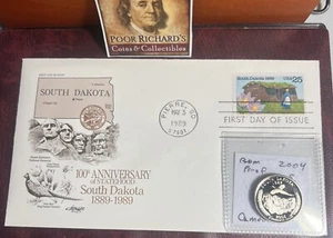 South Dakota Coin & Cover Set. 2004S Proof State Qtr & 1989 Annv. FDC FD102 - Picture 1 of 5