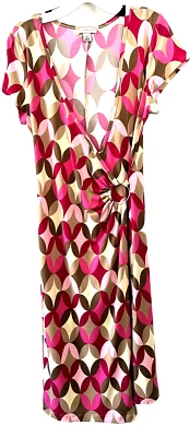 Vestido Fuscia Estampado Jonathan Martin Imitación Envoltura ¡Con Anillo Lateral Plateado!    TALLA 12 ¡NUEVO CON ETIQUETAS! Foto 1 de 4