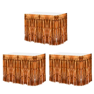 3 Pcs 29x108 Inch Dark Orange Metallic Foil Fringe Tinsel Table Skirts - Picture 1 of 7