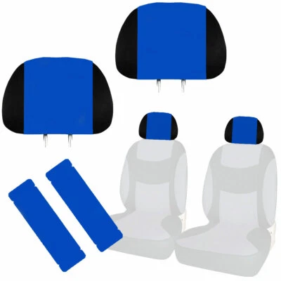 New 4PC BLUE Universal Fit Car Truck Suv Van Headrest Covers & Seat Belt Pads - Image 1 of 4