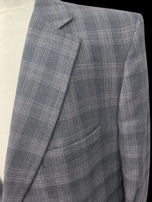 Casaco esportivo Lanvin Paris anos 80 Glen xadrez 2-Btn tamanho 44L blazer de lã cinza vintage novo em folha - Imagem 1 de 4