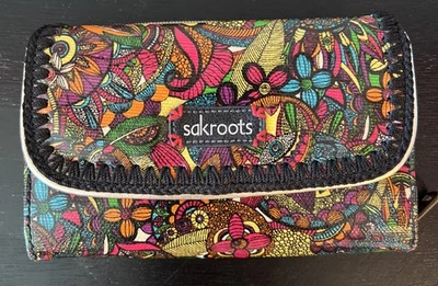 Cartera para mujer Sakroots cremallera alrededor acordeón triple pliegue floral paz BOHO Foto 1 de 4