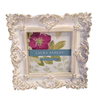 Marco de fotos Laura Ashley dorado blanco resina texturizada 4 X 4 baby shower novia Foto 1 de 4