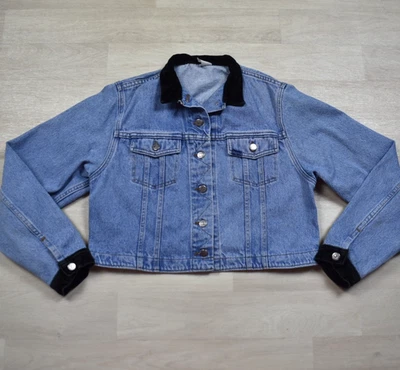 Chaqueta vaquera Lee recortada años 80 negra con ribete de terciopelo tradicional gótica grunge de colección Foto 1 de 4