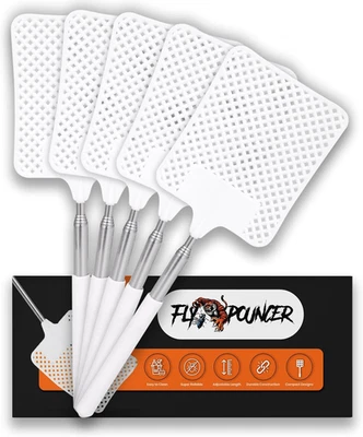 5-Pack Heavy Duty Fly Swatters – Indoor Manual Bug Swatter Set with Long Reac... - Image 1 of 4