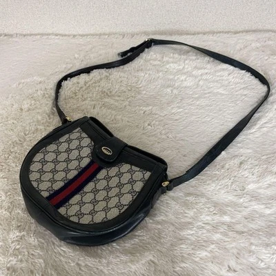 Gucci GG наплечная сумка веб полоски ПВХ кожи темно-синий через плечо винтажный MBb0095 - Изображение 1 из 4