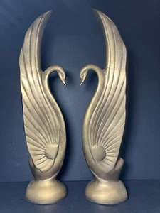 Vintage Brass Hollywood Regency Swan Bookends 14.5” - Picture 1 of 10