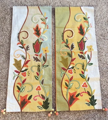 PIER 1 IMPORTS Table Runner Embroidered Harvest Floral and Leaves 14x72 - Image 1 of 4