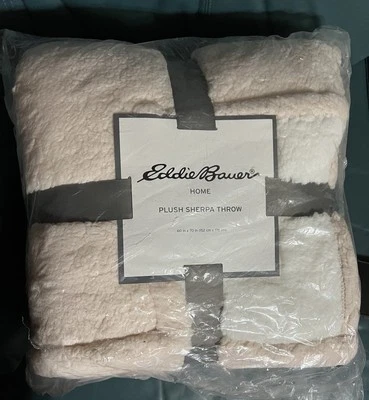 NUEVO Eddie Bauer Home Peluche Sherpa Tiro 60 x 70 Rosa Pálido y Blanco SUAVE  Foto 1 de 3