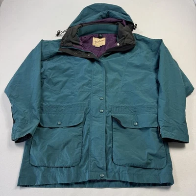 Chaqueta con Capucha Woolrich Vintage Exterior Cremallera Botón Verde azulado Púrpura Para Mujer Mediana Foto 1 de 4