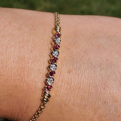 BRAZALETE BISMARK Y DIAMANTE ZAFIRO ROSA ORO AMARILLO MACIZO 10K 417 VINTAGE - 6,75" Foto 1 de 4