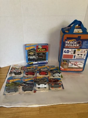Hot Wheels Track Builder System 60+ Pieces Connectors & 16 Hot Wheel Cars. NIP - Image 1 of 4