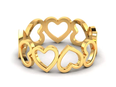 14k Solid Gold Heart Eternity Ring 7.7mm Wide – Romantic All-Around Hearts Band - Image 1 of 4